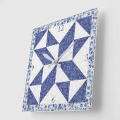 Cozy Country Blue White Calico Faux Quilt Square  Vierkante Klok (Hoek)
