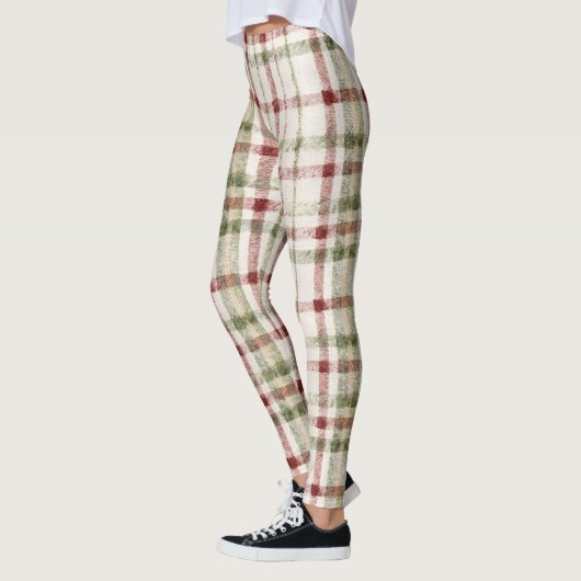 Cozy Cream Green Red Stripes Leggings (Links)