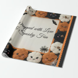 Cozy Crochet Pumpkin Halloween Wrapping Paper  Cadeaupapier