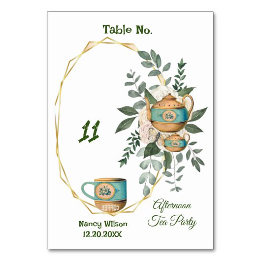 Cozy Cup Teapot Greenery Aftermiddag High Tea Part Kaart (Achterkant)