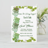 Cozy Cuppa Green Tea Cups vanmiddag Tea Party Kaart (Staand voorkant)