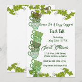 Cozy Cuppa Green Tea Cups vanmiddag Tea Party Kaart (Voorkant / Achterkant)