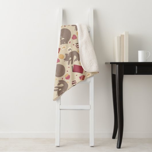 Cozy Cute Cat Lovers Collage Pattern Sherpa Deken (In situ)