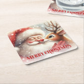 Cozy Cute Santa Rudolph Holiday Paper Coasters Kartonnen Onderzetters (Schuin)