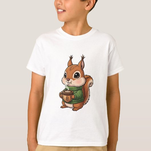 Cozy Cute Squirrel Wearing Green Knitted Sweater T-shirt (Voorkant)