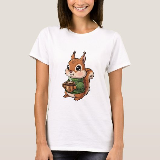 Cozy Cute Squirrel Wearing Green Knitted Sweater T-shirt (Voorkant)