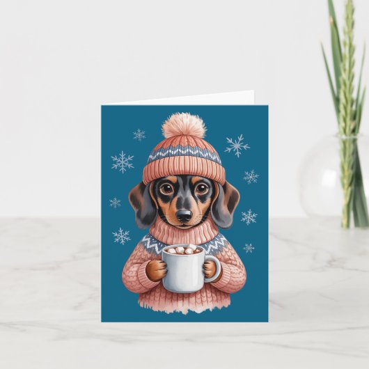 Cozy Dachshund Dog With Hot Cocoa Holiday Winter S Kaart (Voorkant)