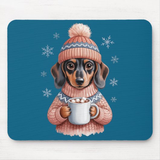 Cozy Dachshund Dog With Hot Cocoa Holiday Winter S Muismat (Voorkant)