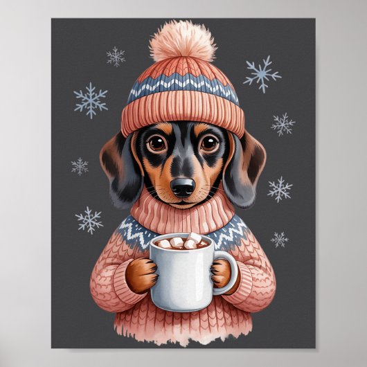 Cozy Dachshund Dog With Hot Cocoa Holiday Winter S Poster (Voorkant)