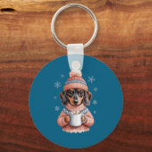 Cozy Dachshund Dog With Hot Cocoa Holiday Winter S Sleutelhanger (Voorkant)
