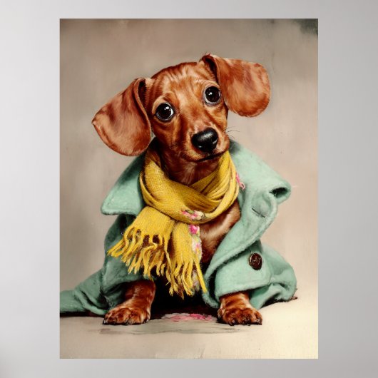 Cozy Dachshund Fashion Portrait Poster (Voorkant)