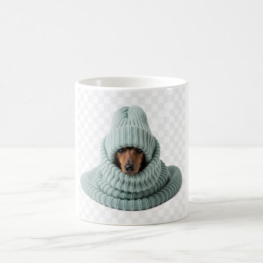 Cozy Dachshund in a Scarf and Beanie Koffiemok (Center)