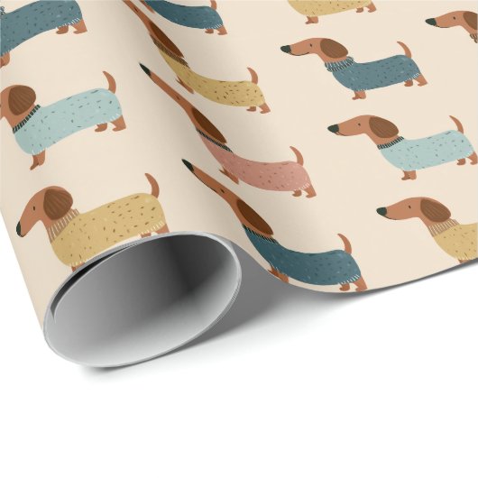 Cozy Dachshund Sweater Pattern Cadeaupapier (Rol Hoek)