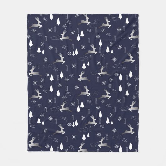 Cozy Dark Fleece Blanket with Silver Reindeer (Voorkant)
