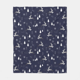 Cozy Dark Fleece Blanket with Silver Reindeer Deken