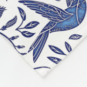 Cozy Delft Blue Birds & Leaves Pattern Fleece Deken (Hoek)