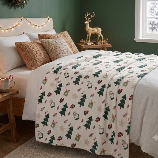 Cozy Dusty Blue Watercolor Christmas Tree Pattern Fleece Deken