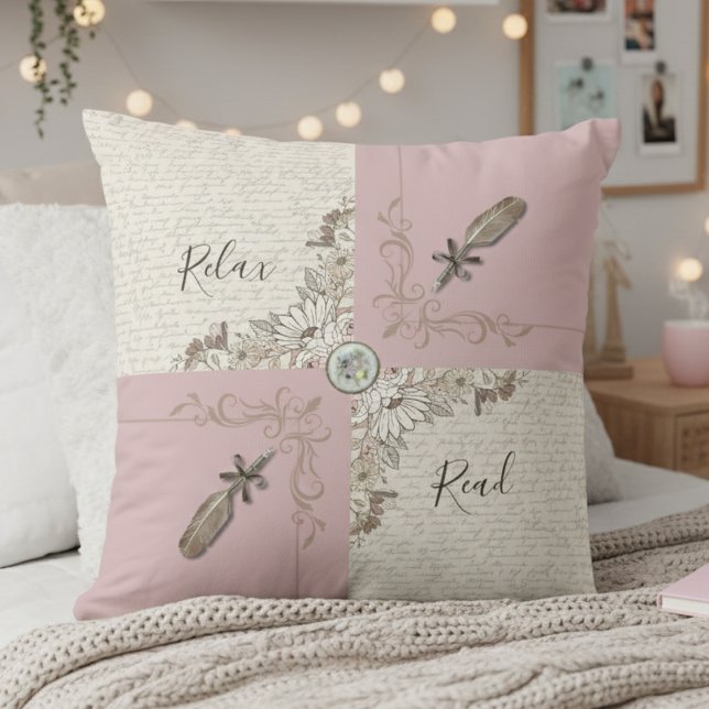 Cozy Dusty Pink Rose Book Lover Décor Kussen (Cozy gift for a teen girl who loves reading, journaling, and pink vibes)