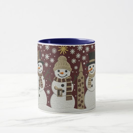 Cozy Embroidered Snowman Winter Mug Mok (Midden)