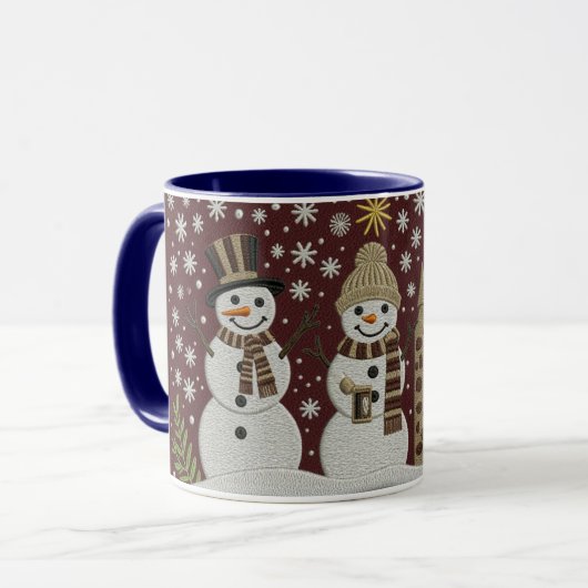 Cozy Embroidered Snowman Winter Mug Mok (Voorkant links)