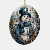 Cozy Embroidery Snowman Christmas – Holiday Keramisch Ornament (Rechts)