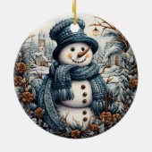 Cozy Embroidery Snowman Christmas – Holiday Keramisch Ornament (Achterkant)