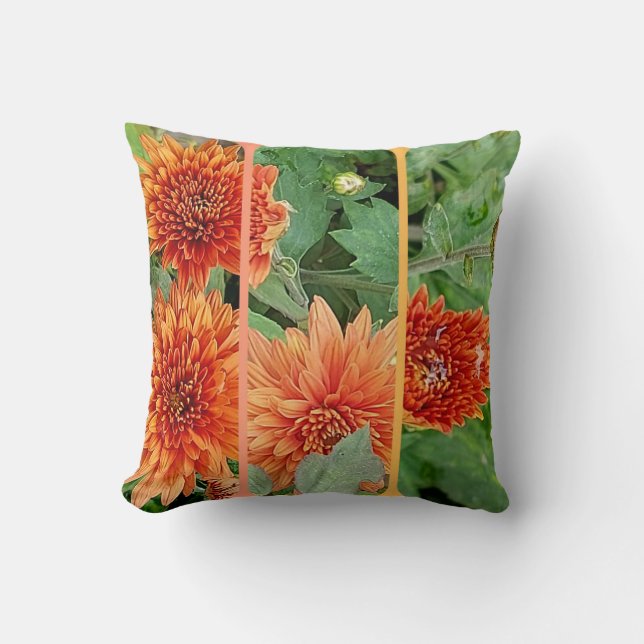 Cozy en Bright Oranje Chrysanthemum Flower Kussen (Voorkant)