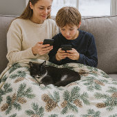 Cozy Evergreen and Pinecones Fleece Deken