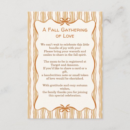 Cozy Fall Baby Shower | Neutral Cream & orange Informatiekaartje (Voorkant)