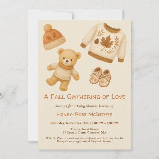 Cozy Fall Baby Shower | Neutral Cream & orange Kaart (Voorkant)