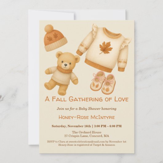 Cozy Fall Baby Shower | Neutral Cream & orange Kaart (Voorkant)