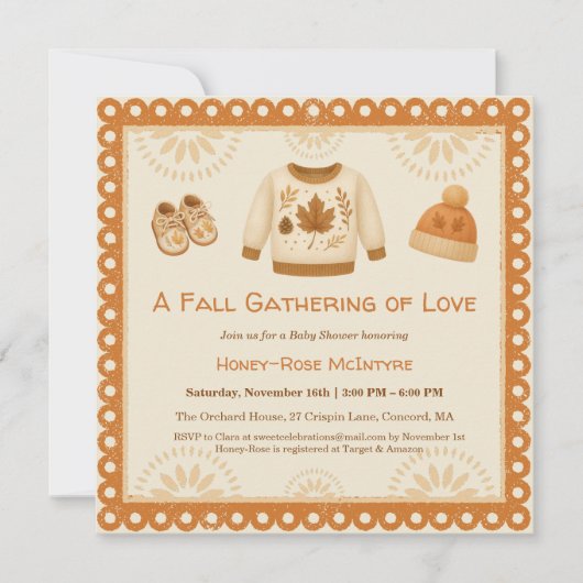 Cozy Fall Baby Shower | Neutral Cream & orange Kaart (Voorkant)