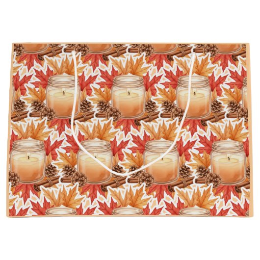 Cozy Fall Candle with Maple Leaves | Autumn Design Groot Cadeauzakje (Voorkant)