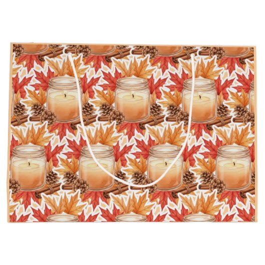 Cozy Fall Candle with Maple Leaves | Autumn Design Groot Cadeauzakje (Achterkant)