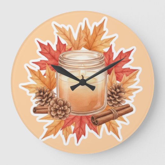 Cozy Fall Candle with Maple Leaves | Autumn Design Grote Klok (Voorkant)