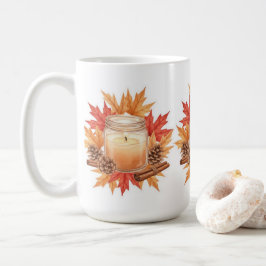 Cozy Fall Candle with Maple Leaves | Autumn Design Koffiemok