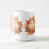 Cozy Fall Candle with Maple Leaves | Autumn Design Koffiemok (Voorkant links)