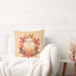 Cozy Fall Candle with Maple Leaves | Autumn Design Kussen