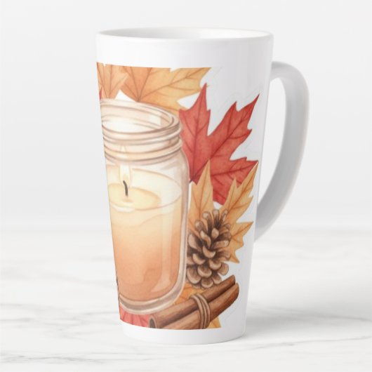 Cozy Fall Candle with Maple Leaves | Autumn Design Latte Mok (Rechterhoek)