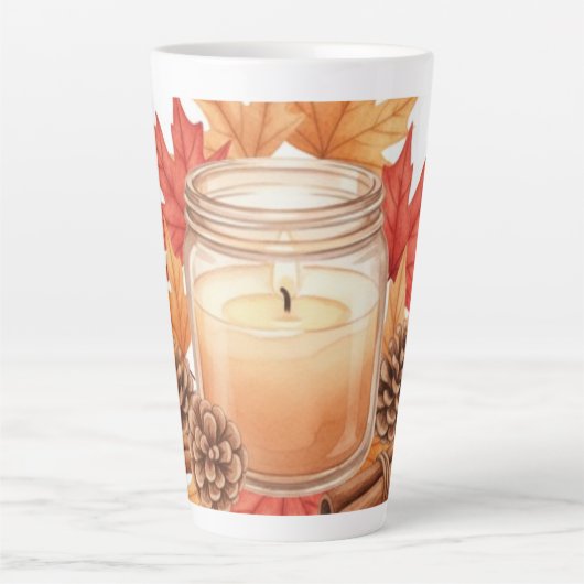 Cozy Fall Candle with Maple Leaves | Autumn Design Latte Mok (Voorkant)
