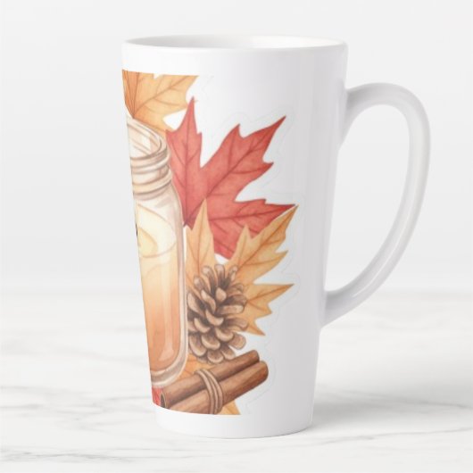 Cozy Fall Candle with Maple Leaves | Autumn Design Latte Mok (Rechts)
