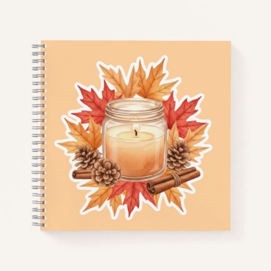 Cozy Fall Candle with Maple Leaves | Autumn Design Notitieboek (Voorkant)
