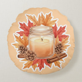 Cozy Fall Candle with Maple Leaves | Autumn Design Rond Kussen