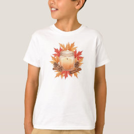 Cozy Fall Candle with Maple Leaves | Autumn Design T-shirt