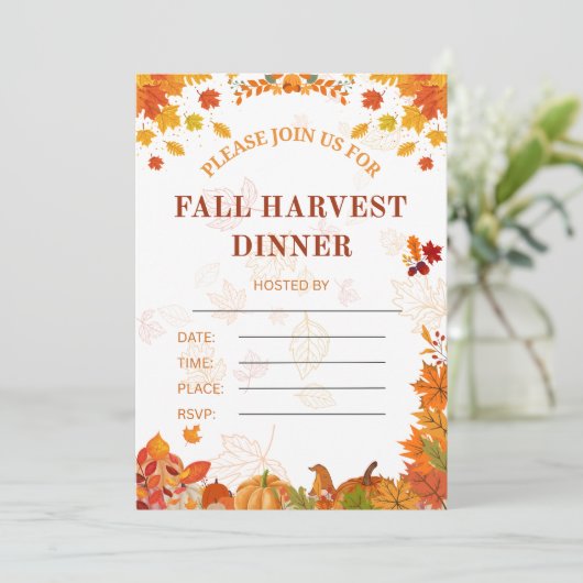 Cozy Fall Harvest Dinner Invitation Kaart (Staand voorkant)