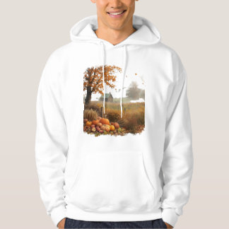 Cozy Fall Landscape with Farmhouse  Hoodie