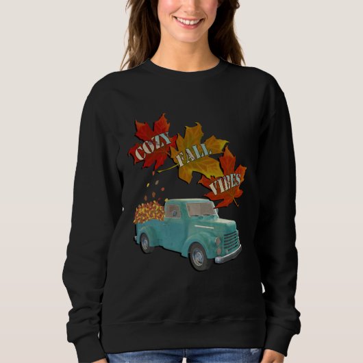 Cozy Fall Vibes Quote Graphic Autumn Leaves Pickup Trui (Voorkant)