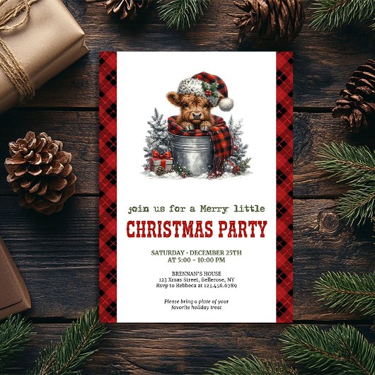 Cozy farmhouse highland cow Christmas invitation Kaart