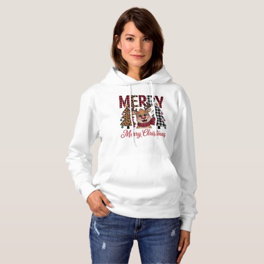 Cozy Festive Reindeer Merry Christmas Hoodie (Voorkant volledig)