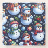 Cozy Festive Snowman Glazen Onderzetter (Voorkant)